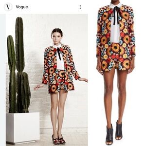 Alice + Olivia Rory Embroidered Long Jacket and Sherri Floral Embroidered Shorts